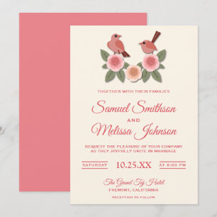 Süße rosa romantische Vögel Florale Hochzeitseinla Einladung