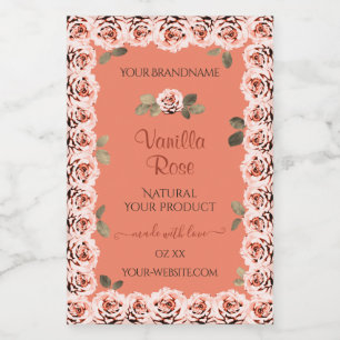 Süße rosa Rosen Produktetiketten Lachsfarbenem Hin Lebensmitteletikett