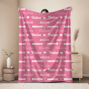 Süße rosa Rosen-Wiederholungsname personalisierte Fleecedecke