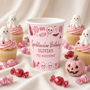 Süße rosa rote Geister personalisiertes Halloween Pappbecher