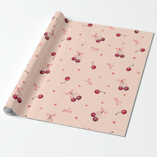 Süße rosa rote Kirschen Herzen Schleifen Sanft Ora Geschenkpapier