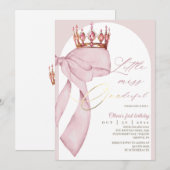 Süße rosa Schleife 1. Geburtstag Einladung (Vorne/Hinten)