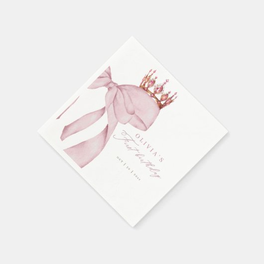 Süße rosa Schleife 1. Geburtstag Serviette (Ecke)