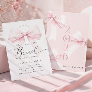 Süße rosa Schleife Abschluss-Brunch-Einladung Ankündigung