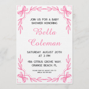 Süße rosa Schleife Baby Shower Einladung