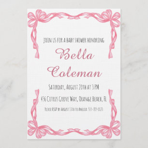 Süße rosa Schleife Baby Shower Einladung