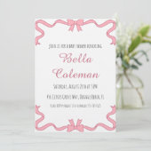 Süße rosa Schleife Baby Shower Einladung (Stehend Vorderseite)