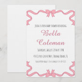 Süße rosa Schleife Baby Shower Einladung (Vorne/Hinten)