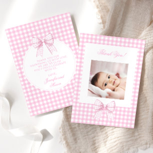 Süße rosa Schleife Baby Shower Foto Danksagungskar Dankeskarte