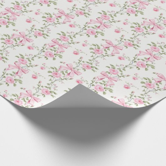 Süße rosa Schleife Blumen Coquette Geschenkpapier (Ecke)