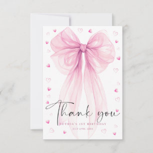 Süße rosa Schleife Erste Geburtstags-Dankeskarten Dankeskarte