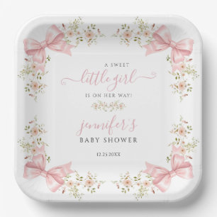 Süße rosa Schleife Florale süße Babyparty Pappteller