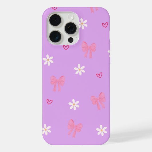 Süße rosa Schleife Gänseblümchen Muster iPhone 15 Hülle (Rückseite)