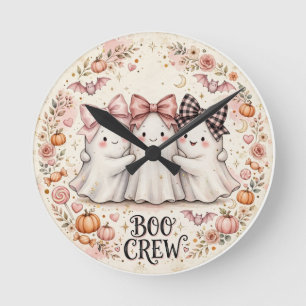 Süße rosa Schleife Gespenster BOO CREW Halloween-P Runde Wanduhr