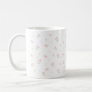 Süße rosa Schleife & Tulpe Nahtloses Muster   Coqu Kaffeetasse