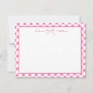 Süße rosa Schleife und Gingham-Grußkarte Mitteilungskarte