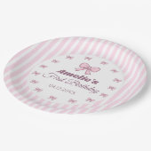 Süße rosa Schleife zum ersten Geburtstag Pappteller (Schrägansicht)