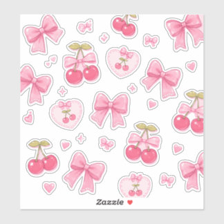 Süße rosa Schleifen & Kirschen Notizbuch | Kawaii Aufkleber