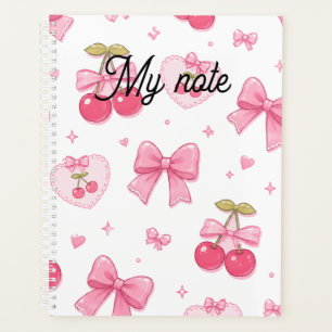 Süße rosa Schleifen & Kirschen Notizbuch   Kawaii  Planer