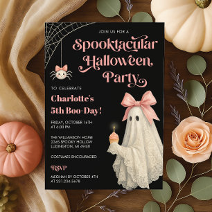 Süße rosa Schleifen-Spitzen-Geist Halloween-Geburt Einladung