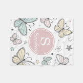 Süße rosa Schmetterling-Monogramm-Kinder  Fleecedecke (Vorderseite (Horizontal))