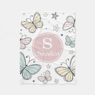 Süße rosa Schmetterling-Monogramm-Kinder  Fleecedecke