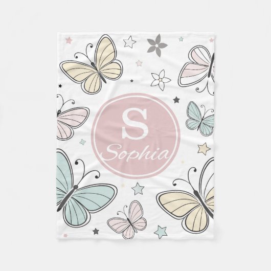 Süße rosa Schmetterling-Monogramm-Kinder  Fleecedecke (Vorderseite)