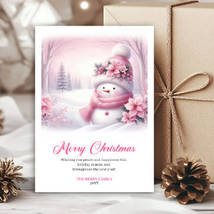 Süße rosa Schneemann-Weihnachtsgrußkarte für Kinde Feiertagskarte