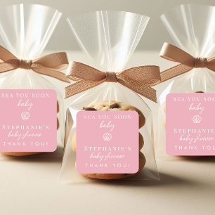 Süße rosa See dich bald Mädchen Baby Shower Danke Quadratischer Aufkleber