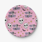Süße rosa Skelette für Halloween Pappteller (Vorderseite)
