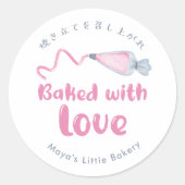 Süße rosa Spritztüte 'Mit Liebe gebacken' Runder Aufkleber (Vorderseite)