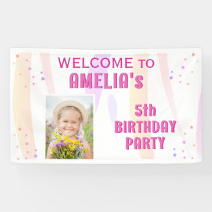 Süße rosa Sterne Mädchen Foto Geburtstagsbegrüßung Banner