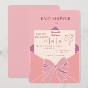 Süße rosa Storch-Baby-Mädchen-Einladung zur Babypa Einladung
