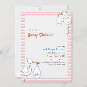 Süße rosa Storch-Mädchen-Baby-Party Einladung