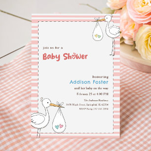 Süße rosa Storch-Mädchen-Baby-Party Einladung
