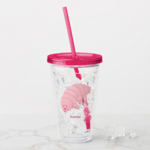 Süße rosa Tardigrad Wasserbär Cartoon Acryltrinkbecher