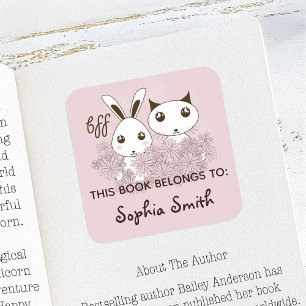 Süße rosa Tier-Besten-Freunde-Kinder-Exlibris Quadratischer Aufkleber