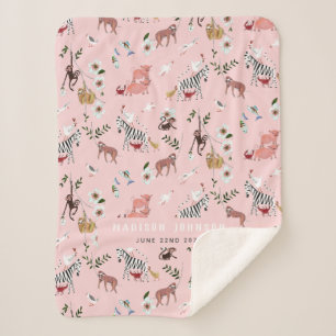 Süße rosa Tiere Faultier, Zebra & Vögel Kinderzimm Sherpadecke