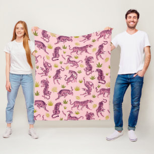 Süße rosa Tiger tropische Blätter abstraktes Tier Fleecedecke