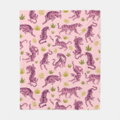 Süße rosa Tiger tropische Blätter abstraktes Tier Fleecedecke (Vorderseite)