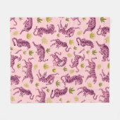Süße rosa Tiger tropische Blätter abstraktes Tier Fleecedecke (Vorderseite (Horizontal))