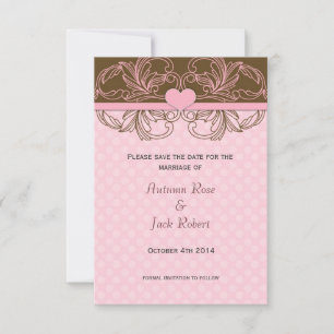 Süße rosa und braune gepunktete Save-the-Date-Kart Save The Date