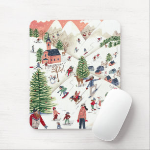 Süße rosa und grüne alpine Lodge-Skilandschaft Mousepad