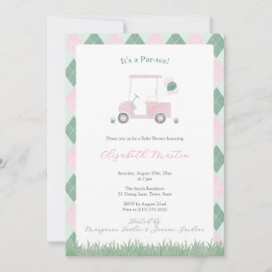 Süße rosa und grüne Golf-Themen-Baby-Party für Mäd Einladung