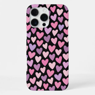 Süße rosa und lila Herzen auf Schwarz iPhone 16 Pro Max Hülle