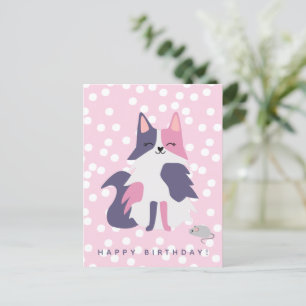 Süße rosa und lila Katzen-Kinder-Geburtstagspostka Postkarte