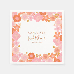 Süße rosa und orangefarbene Blumenrahmung Junggese Serviette