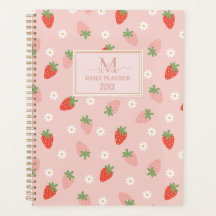 Süße rosa und rote Erdbeeren Monogramm Tagesplaner