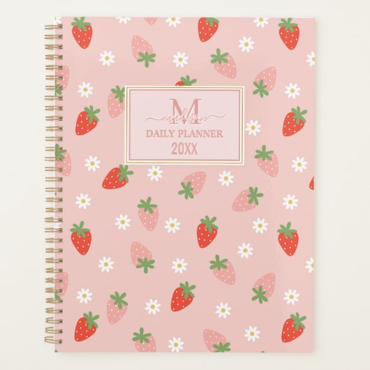 Süße rosa und rote Erdbeeren Monogramm Tagesplaner Planer (Vorderseite)