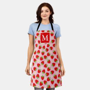 Süße rosa und rote Sommer-Erdbeeren-Monogramm Schürze